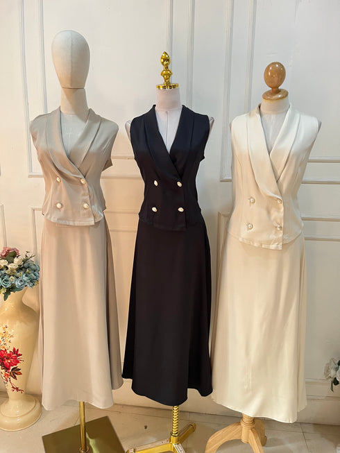 HELLO FASHION Collar Down Double Breasted Vest With Skirts